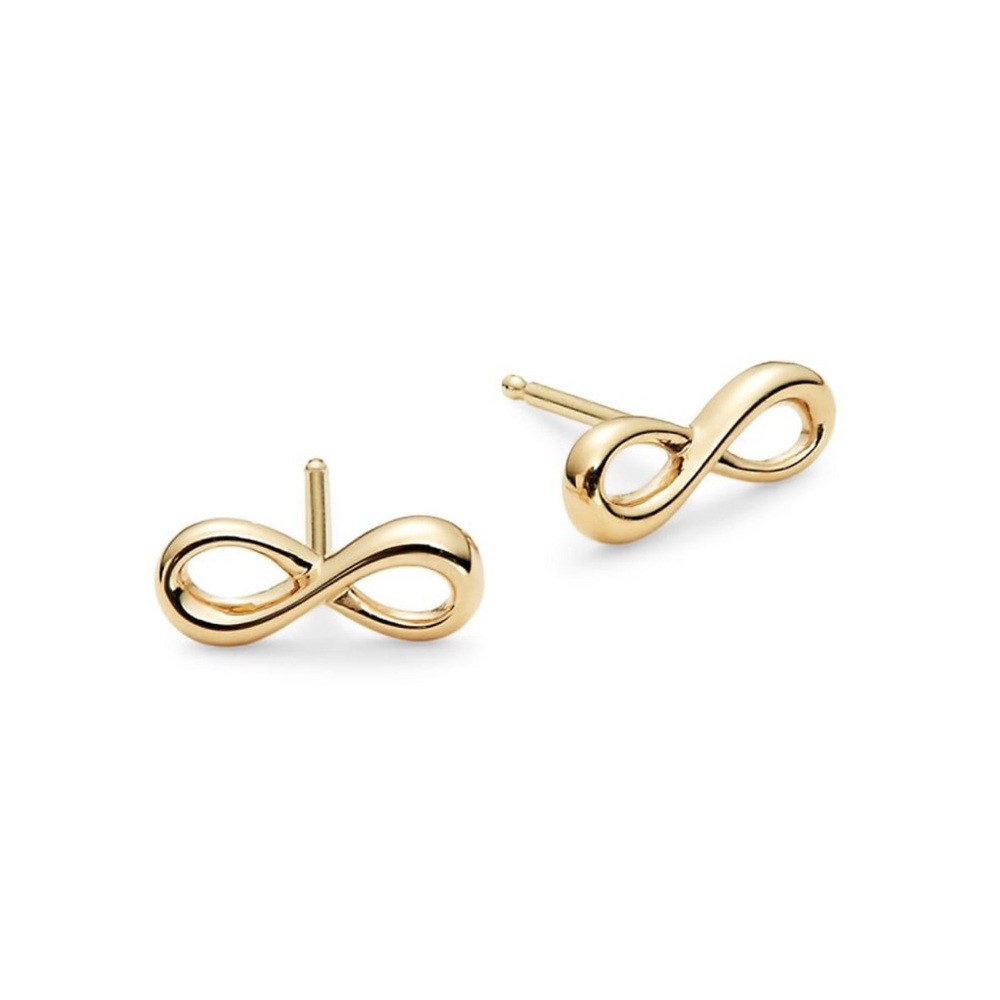 Tiny 14k yellow gold infinity stud earrings